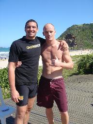 Morne and Comprido on the beach in Brazil after their training session