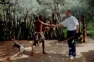Morne and one of the Zulu Warriors after their sparring session